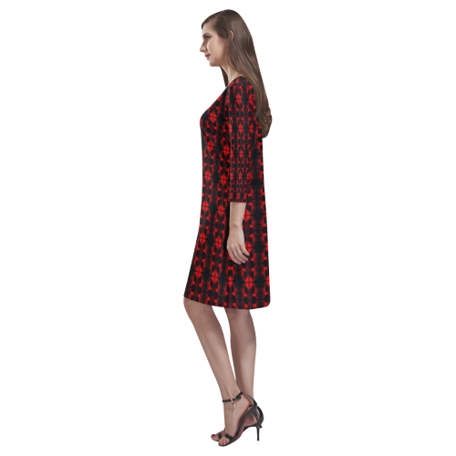 Abstract Flowing * Red on Black Rhea Loose Round Neck Dress(Model D22)