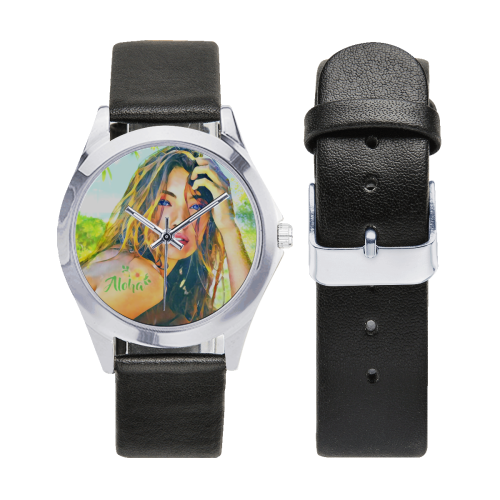 Lorena Unisex Silver-Tone Round Leather Watch (Model 216)