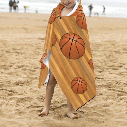 Basketballs with Wood Background Kids' Hooded Bath Towels