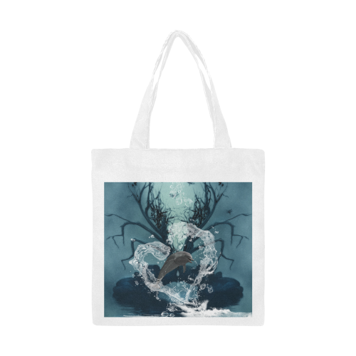 Dolphin jumping by a heart Canvas Tote Bag/Small (Model 1700)