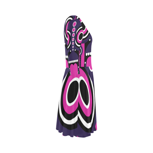 Pink Purple Tiki Tribal Elbow Sleeve Ice Skater Dress (D20)