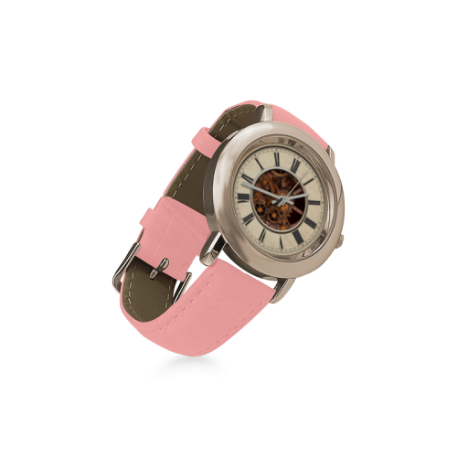 Steampunk Ladies Watch Women's Rose Gold Leather Strap Watch(Model 201)
