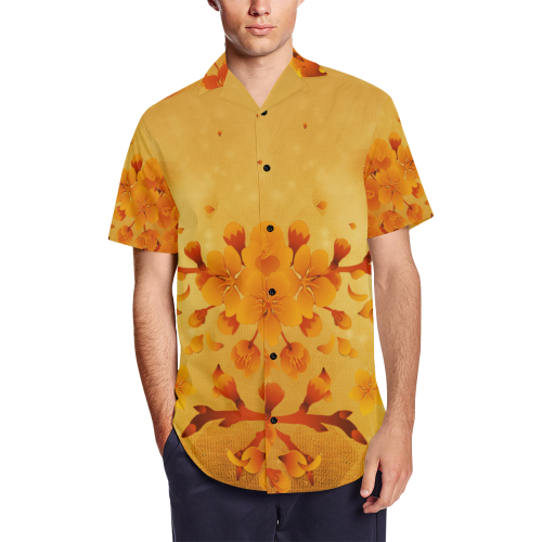 Floral design, soft colors Men's Short Sleeve Shirt with Lapel Collar (Model T54)