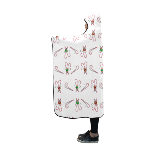 Christmas Candy Canes with Bows Hooded Blanket 60''x50''