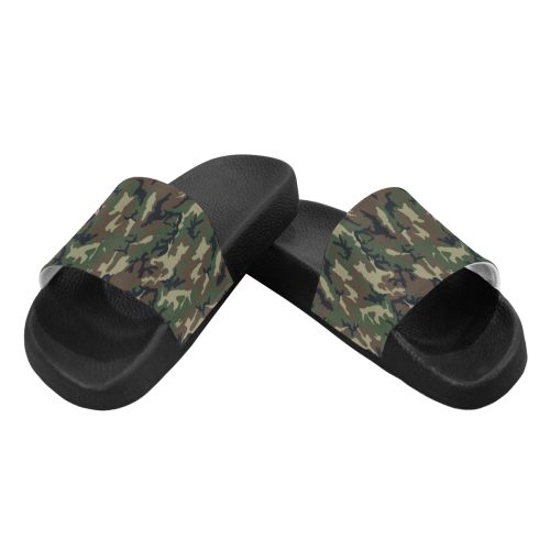 Woodland Forest Green Camouflage Men's Slide Sandals (Model 057)