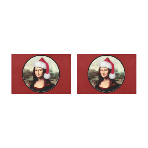 Christmas Mona Lisa with Santa Hat Red Placemat 12’’ x 18’’ (Set of 2)
