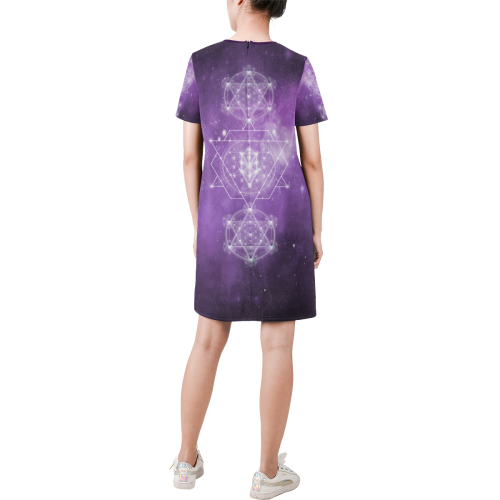 Sacred Geometry Stardust Short-Sleeve Round Neck A-Line Dress (Model D47)