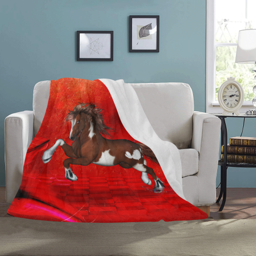 Wild horse on red background Ultra-Soft Micro Fleece Blanket 50"x60"