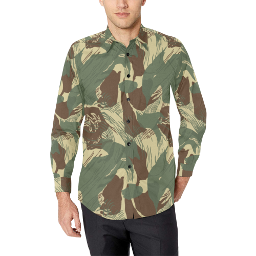 Rhodesian Bush Brushstroke Camouflage Men's All Over Print Casual Dress Shirt (Model T61)