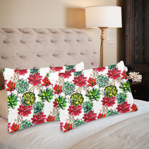Vibrant Succulent Cactus Pattern Custom Pillow Case 20"x 30" (One Side) (Set of 2)