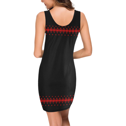 Black and Red Playing Card Shapes Medea Vest Dress (Model D06)