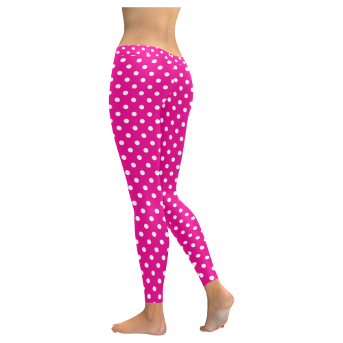 White Polka Dots on Pink Women's Low Rise Leggings (Invisible Stitch) (Model L05)
