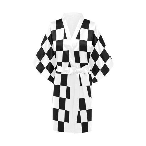 Black White Checkered Kimono Robe