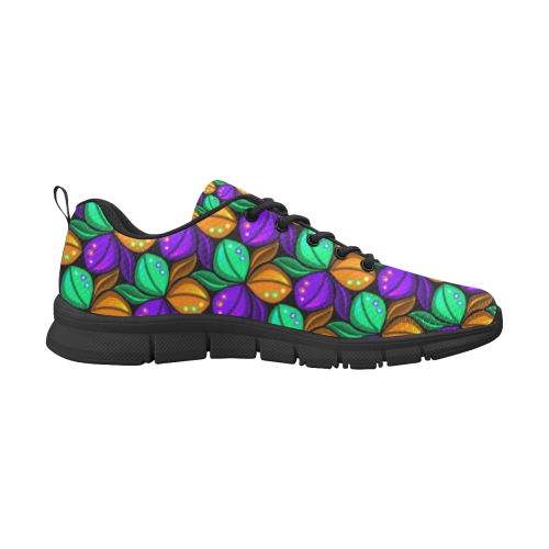 Tricolor Floral Pattern Orange Green and Violet Women's Breathable Running Shoes (Model 055)