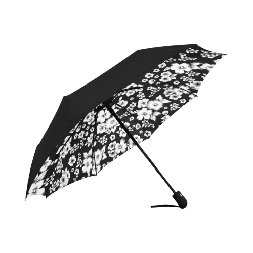 Fine Flowers Pattern Solid Black White Anti-UV Auto-Foldable Umbrella (Underside Printing) (U06)