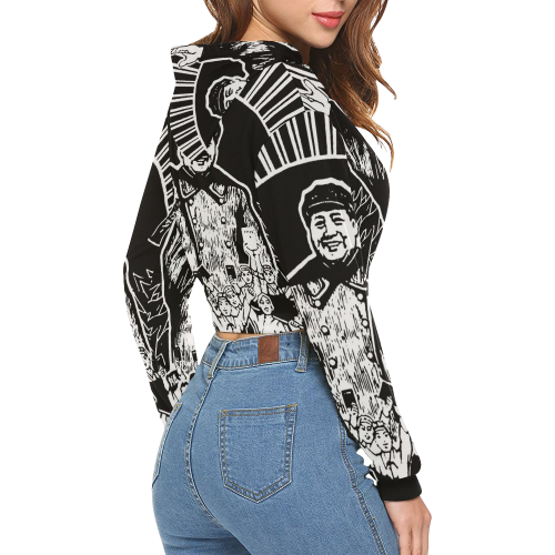 Chairman Mao 2 All Over Print Crop Hoodie for Women (Model H22)
