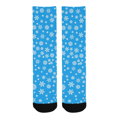Christmas White Snowflakes on Light Blue Men's Custom Socks