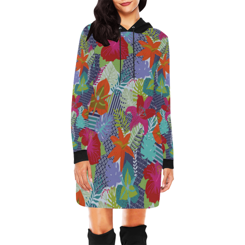 Geometric Shapes Tropical Flowers Pattern 2 All Over Print Hoodie Mini Dress (Model H27)