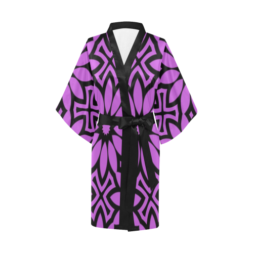 Purple/Black Flowery Pattern Kimono Robe