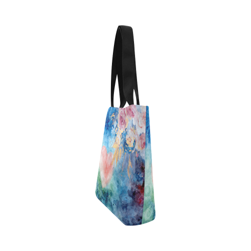 Heart and Flowers - Pink and Blue Canvas Tote Bag (Model 1657)