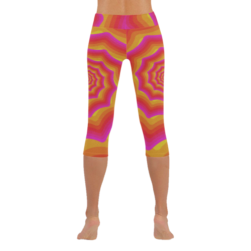 Pink yellow shell Women's Low Rise Capri Leggings (Invisible Stitch) (Model L08)