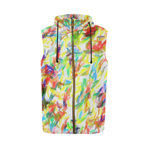 Colorful brush strokes All Over Print Sleeveless Zip Up Hoodie for Men (Model H16)