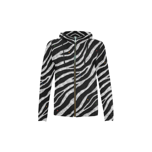 Ripped SpaceTime Stripes - White All Over Print Full Zip Hoodie for Kid (Model H14)