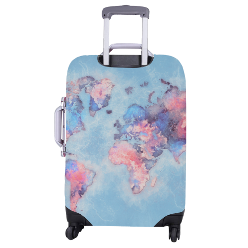 world map blue #map #worldmap Luggage Cover/Large 26"-28"