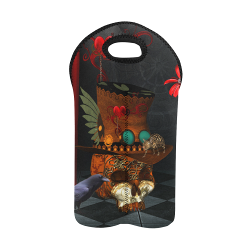 Steampunk skull with rat and hat 2-Bottle Neoprene Wine Bag