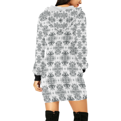 Wall Flower White and Black Drama by Aleta All Over Print Hoodie Mini Dress (Model H27)