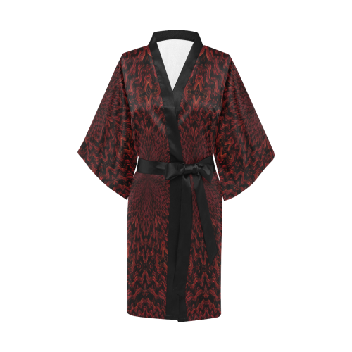 Red and Black Woven Fabric Fractal Mandala 2 Kimono Robe