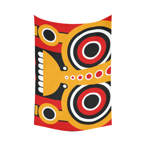 Red Yellow Tiki Tribal Cotton Linen Wall Tapestry 90"x 60"