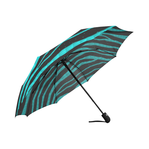 Ripped SpaceTime Stripes - Cyan Auto-Foldable Umbrella (Model U04)