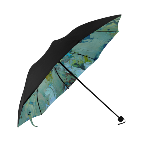 Rearing Horses grunge style painting Anti-UV Foldable Umbrella (Underside Printing) (U07)