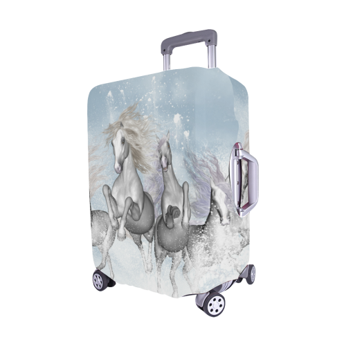 Awesome white wild horses Luggage Cover/Medium 22"-25"