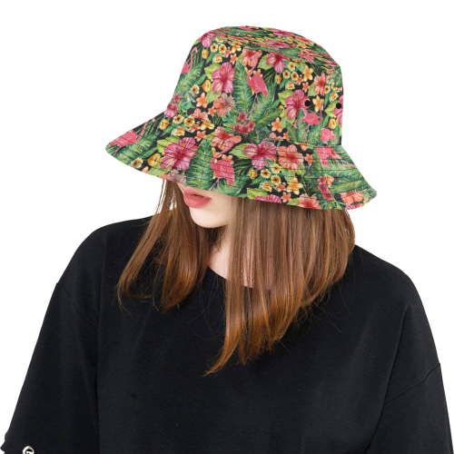 Tropical Flamingo Flowers All Over Print Bucket Hat