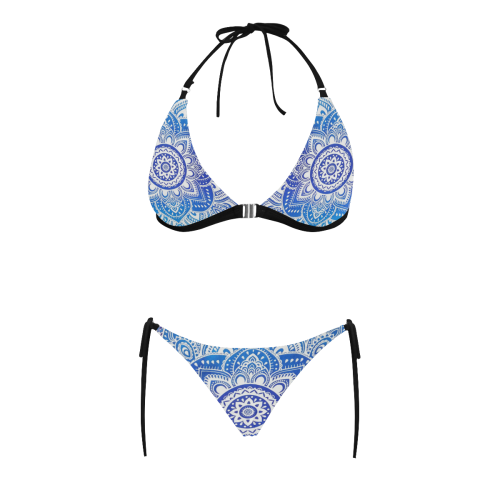 MANDALA LOTUS FLOWER Buckle Front Halter Bikini Swimsuit (Model S08)