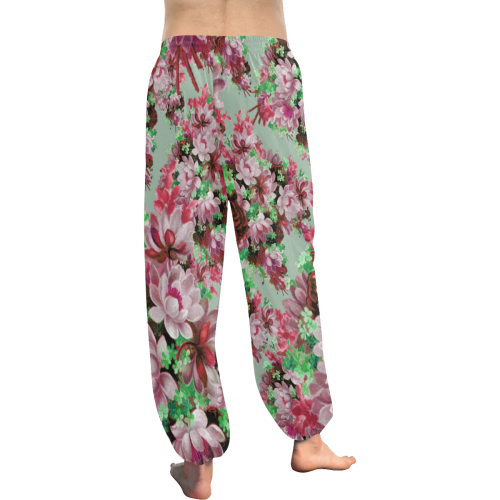 Pink And Green Floral Women's All Over Print Harem Pants (Model L18)