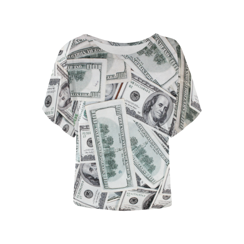 Cash Money / Hundred Dollar Bills Women's Batwing-Sleeved Blouse T shirt (Model T44)