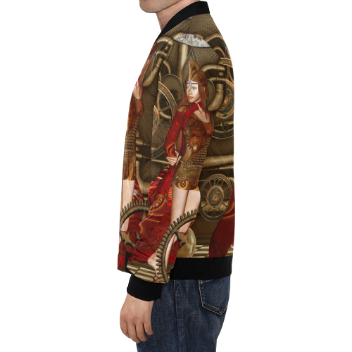 Steampunk, awesome steam lady All Over Print Bomber Jacket for Men/Large Size (Model H19)