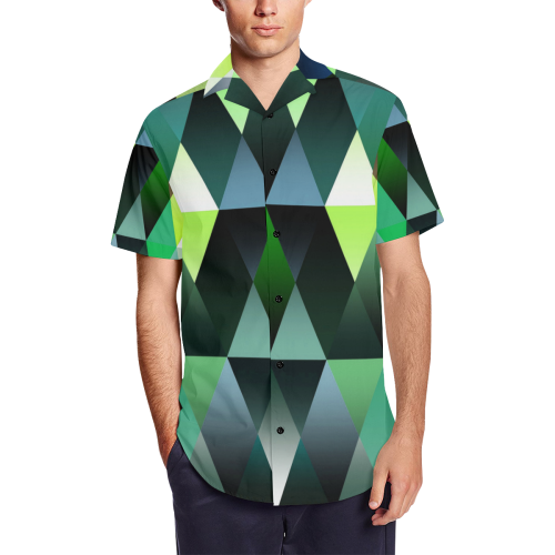 Dark Mosaic Shine 3 Men's Short Sleeve Shirt with Lapel Collar (Model T54)