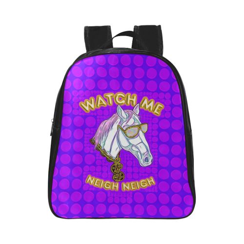 Watch Me Neigh Neigh Purple Kids School Backpack (Model 1601)(Small)