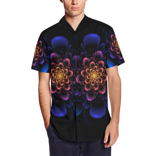 Fractal Bloom Men's Short Sleeve Shirt with Lapel Collar (Model T54)