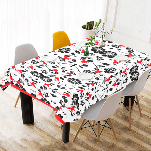 Tiny red and black florals cotton linen tablecloth 60x104 Cotton Linen Tablecloth 60"x 104"