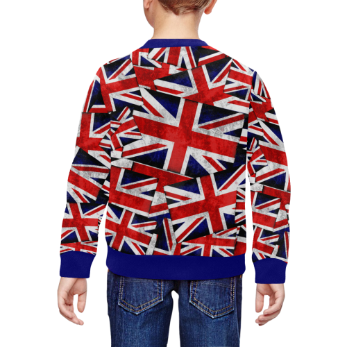 Union Jack British UK Flag - Blue Trim All Over Print Crewneck Sweatshirt for Kids (Model H29)