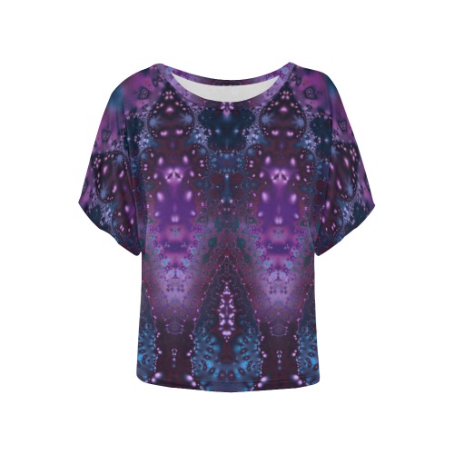 Purple Hyacinth Lace Fractal Women's Batwing-Sleeved Blouse T shirt (Model T44)