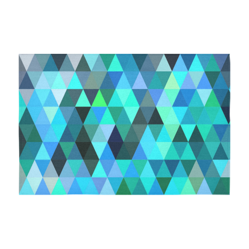 Mosaic Triangles Blue Cotton Linen Tablecloth 60" x 90"