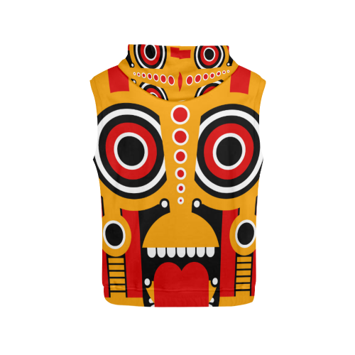 Red Yellow Tiki Tribal All Over Print Sleeveless Hoodie for Women (Model H15)