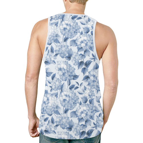 Blue and White Floral Pattern New All Over Print Tank Top for Men (Model T46)