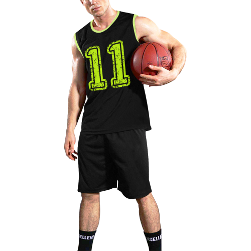Number Eleven Team Basketball Uniforms Lime green color All Over Print Basketball Uniform